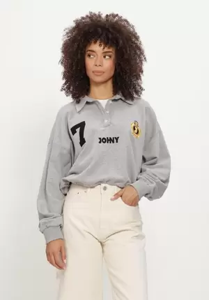 Grijze JOHNY Sweater MELLIE LS CROP JERSEY POLO LONG SLEEVE