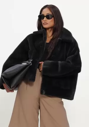 Zwarte STUDIO AR Faux fur jas FAJE FAUX MINK