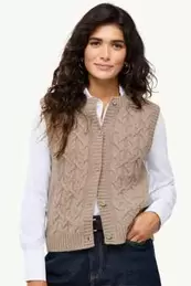 Gebreid gilet met kasjmiergehalte - wolmix - kabelpatroon