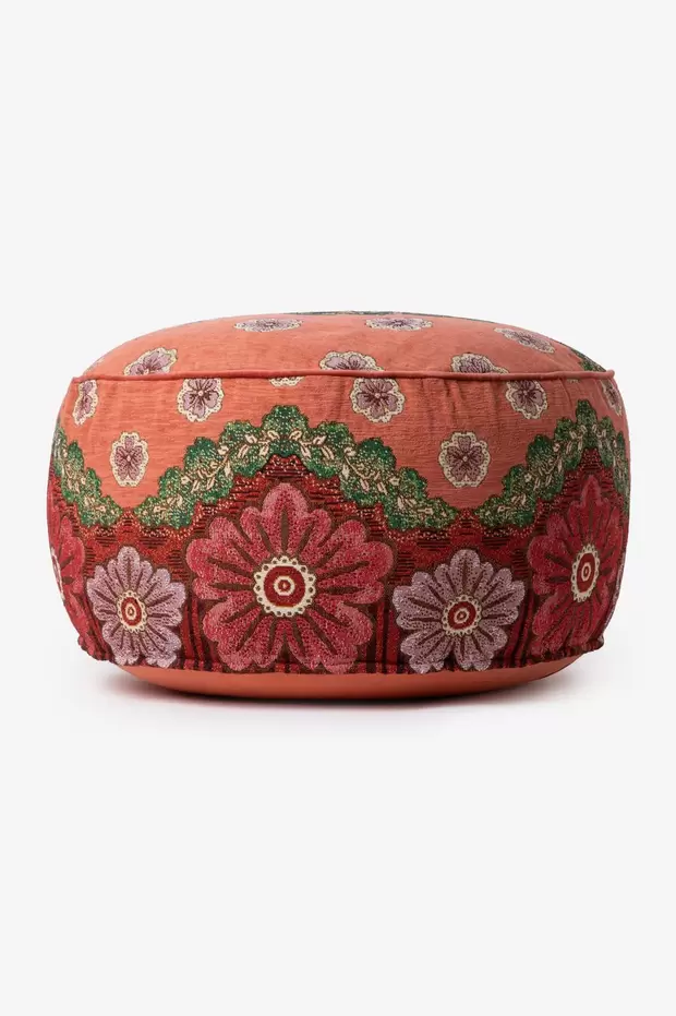 Multicolour poef met bloemenprint