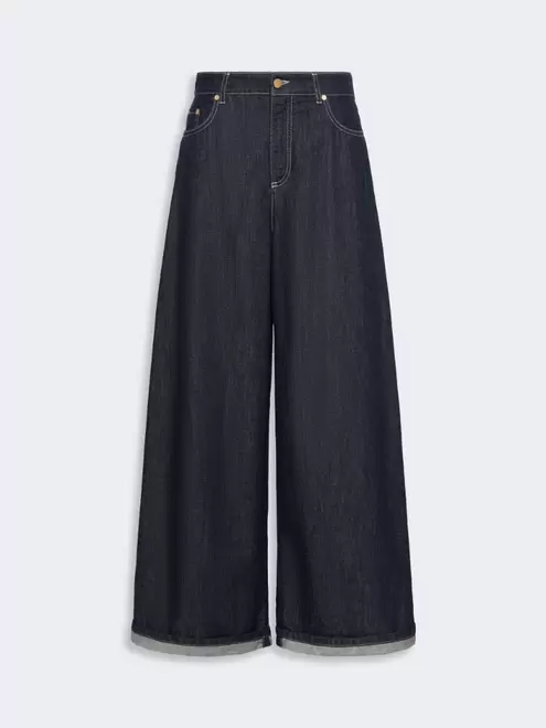 Cotton denim wide-leg jeans