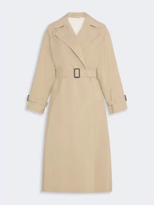 Long water-repellent technical canvas trench coat