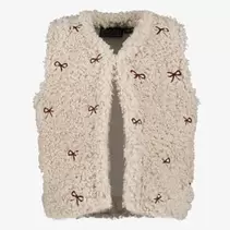 TwoDay fluffy meisjes gilet met strikjes beige