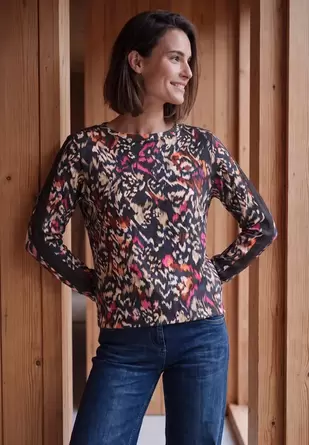 Shirt met lange mouwen, boothals en print
