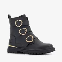 Blue Box meisjes biker boots zwart met hartjes gespen