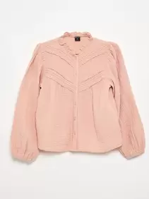 Blouse met rucheskraag en borduurwerk
