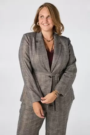 Geruite blazer met ceintuur