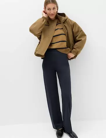 Jersey broek met stretch en rechte pijpen