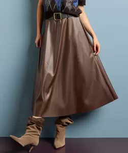 Wijde lange rok lederlook