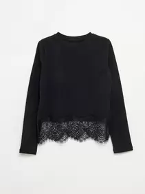 T-shirt met lange mouwen en kanten onderkant