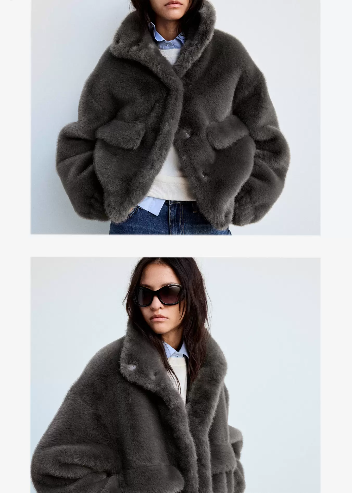 Faux fur funnel-neck jacket