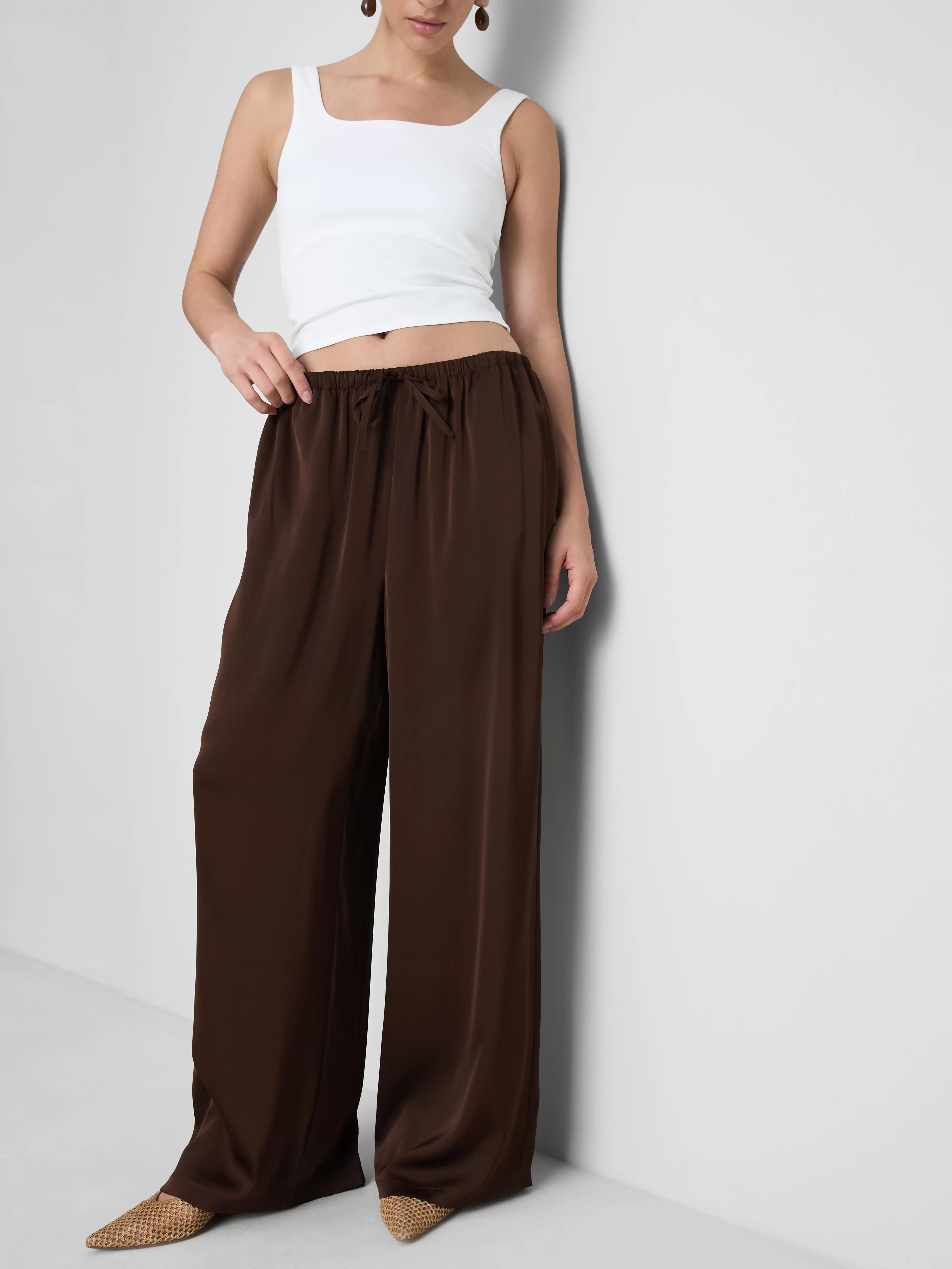 Satijnen broek met wijde pijpen