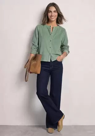 Corduroyblouse met lange mouwen en siernaad