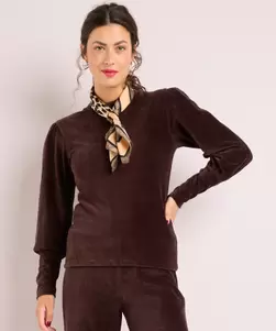 Rib velvet top pofmouwen