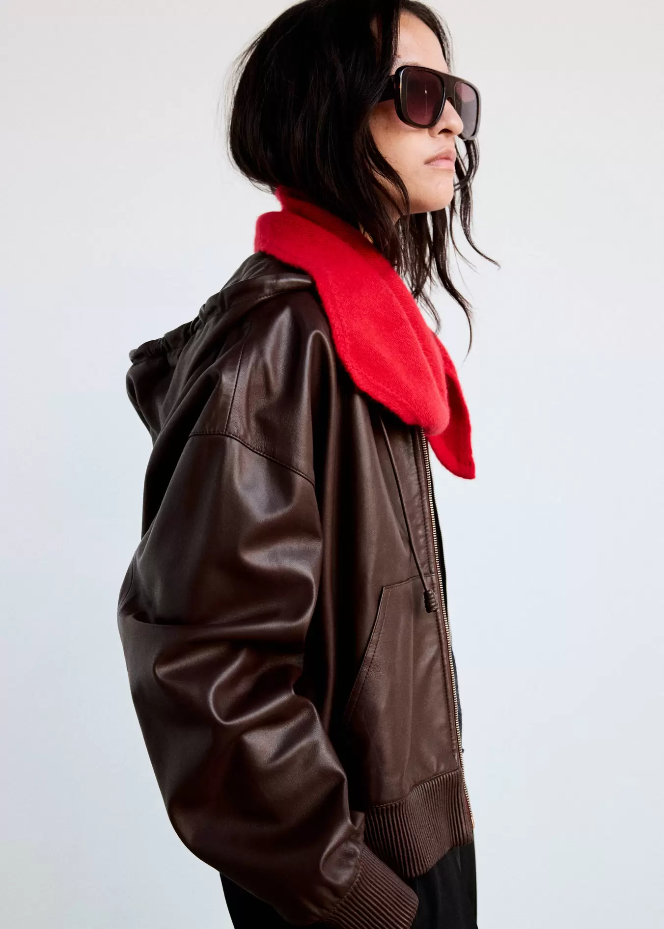 Hooded leather jacket