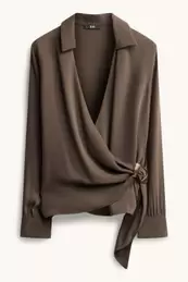 Satijnen wikkelblouse met geknoopt detail