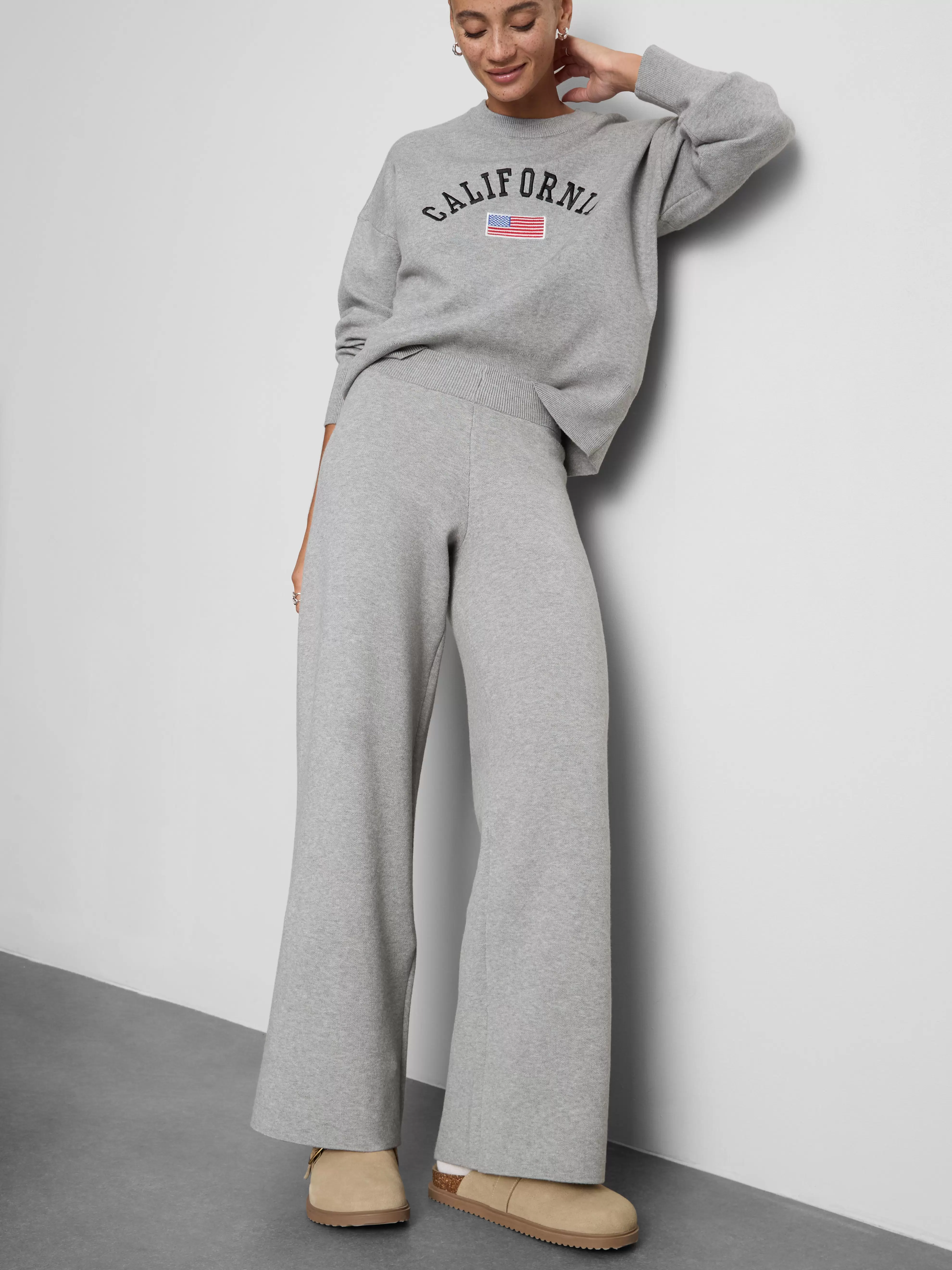 Compact gebreide legging met wijde pijpen