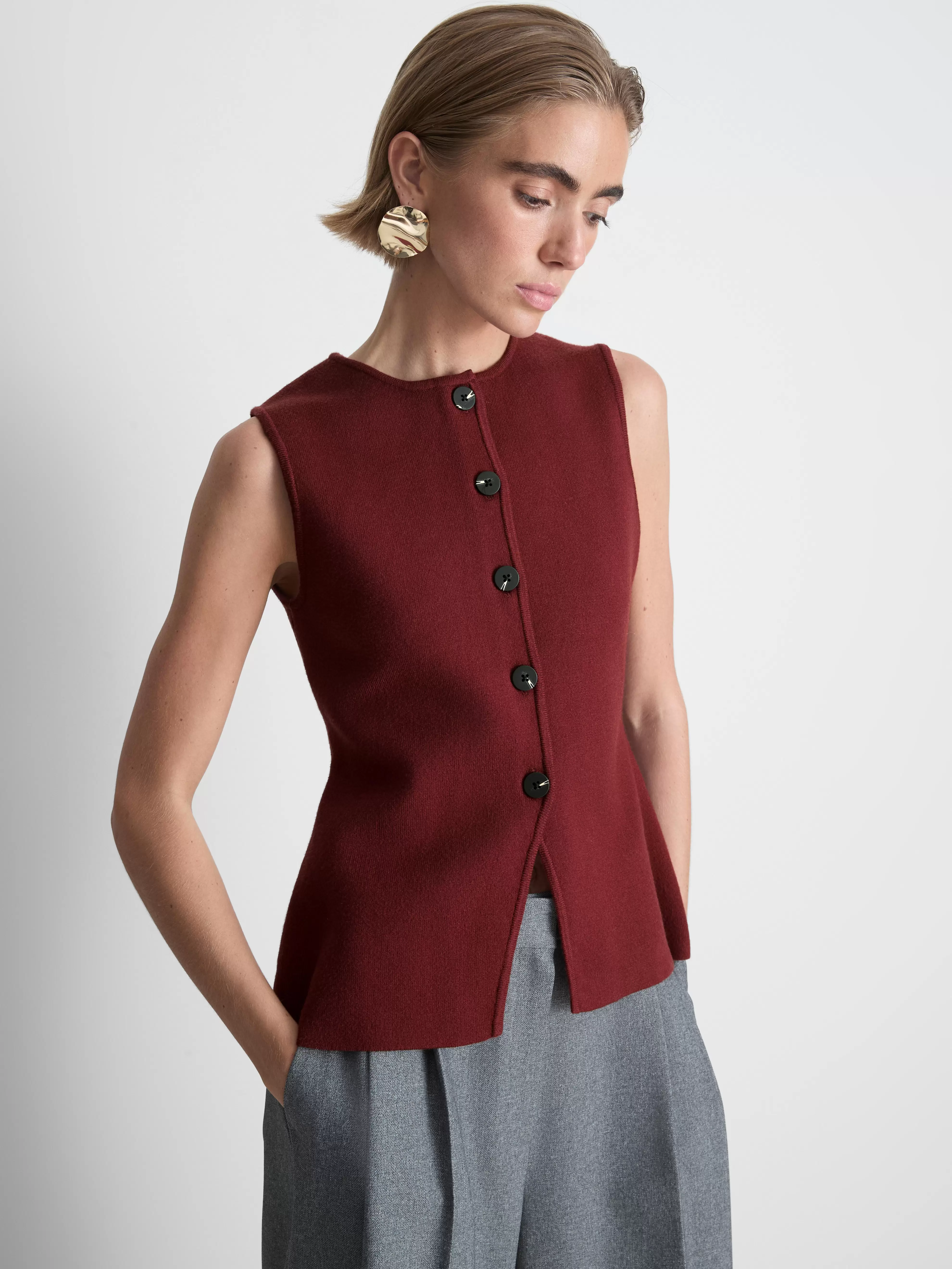 Compact gebreid gilet met splitzoom