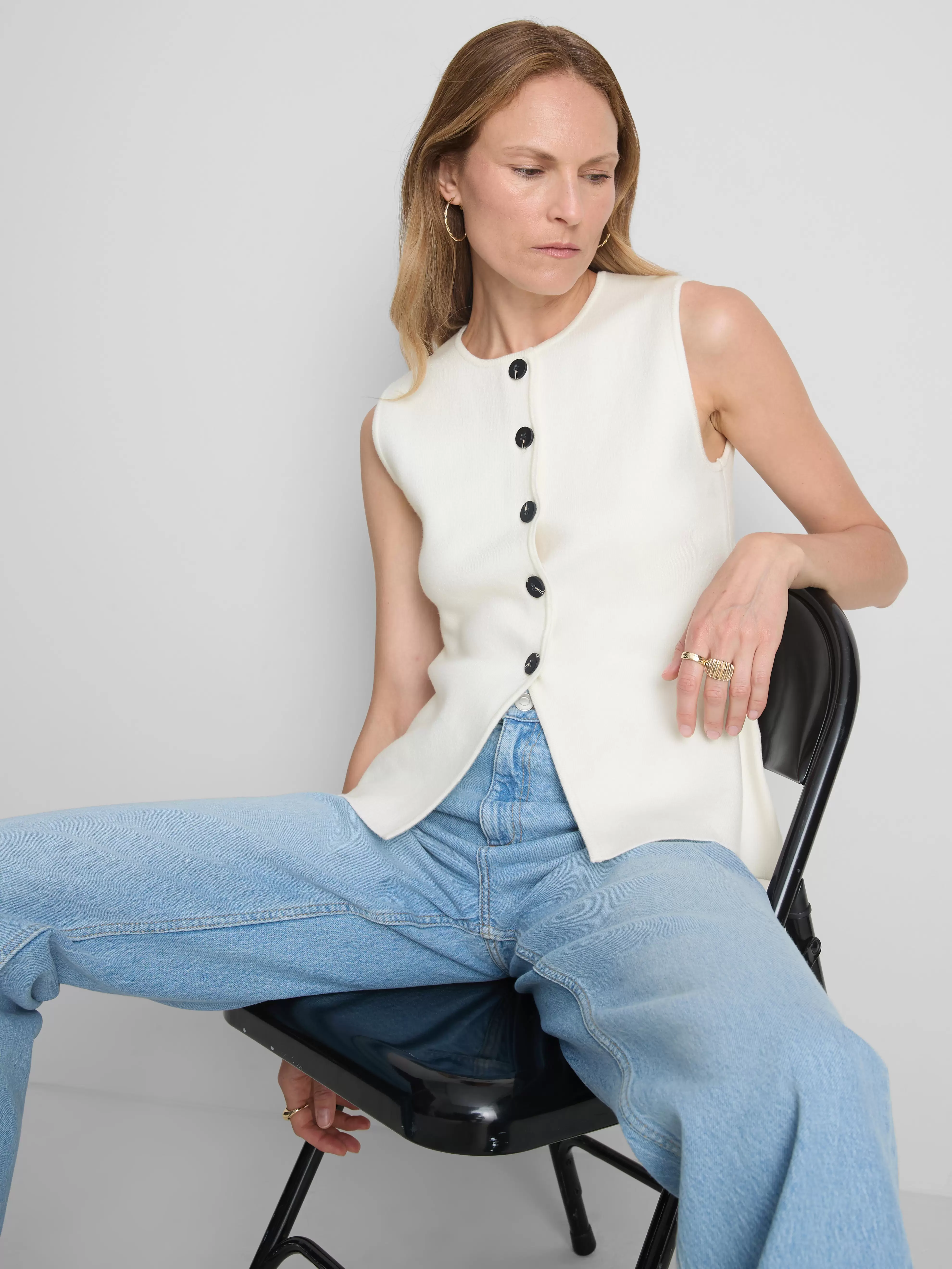 Compact gebreid gilet met splitzoom