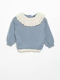 Trui met fantasiekraag van broderie anglaise