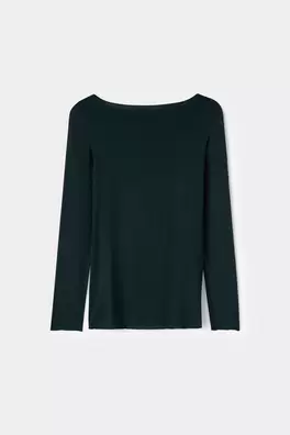 Ultralight Long-Sleeve Cashmere Top with Boat Neck