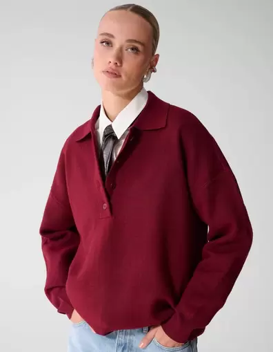 Oversized Polo Gebreide Trui Rood