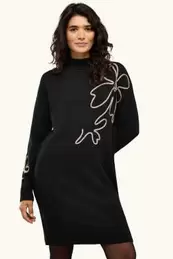 Gebreide jurk - straight fit - gebloemd
