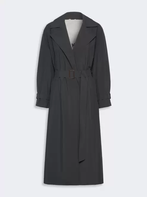 Long water-repellent technical canvas trench coat