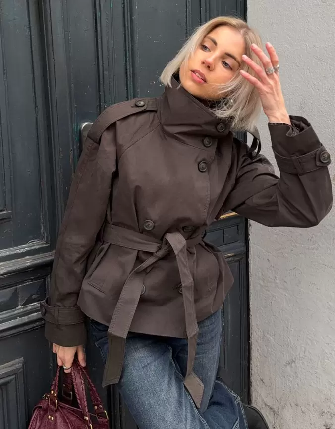 Trenchcoat met funnel-hals