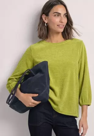 3/4-mouw Shirt in effen kleur met ronde hals