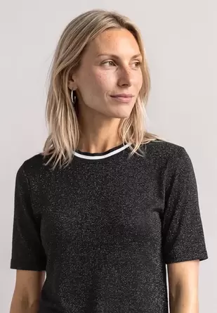 Shirt met korte mouwen, ronde hals en glitters