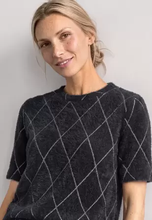 Shirt met korte mouwen, ronde hals en ruitjespatroon