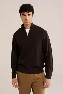 Regular fit fijngebreide polo met quarter-zip en structuur