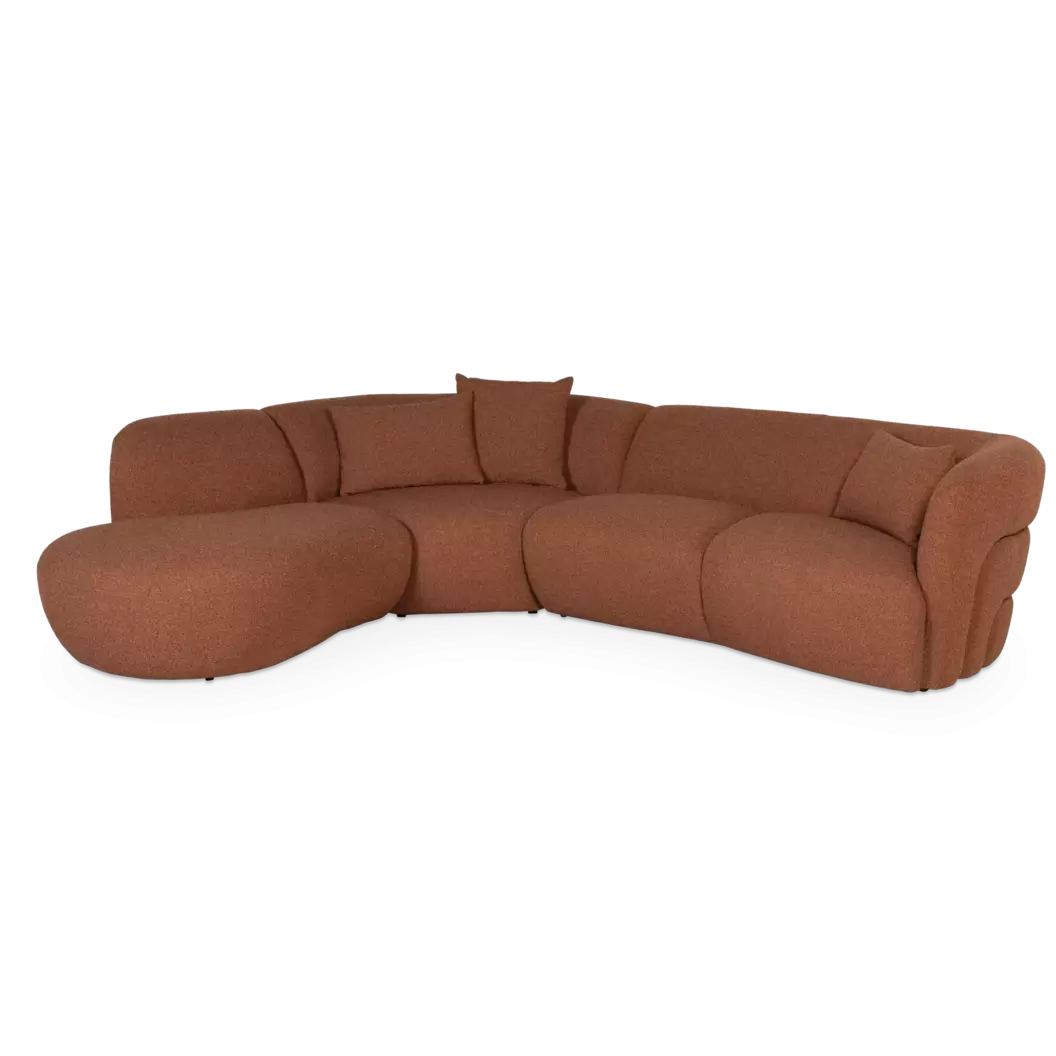 Hoekbank Madame - ronde ottomane links + 3-zits - stof Rhythm Brick