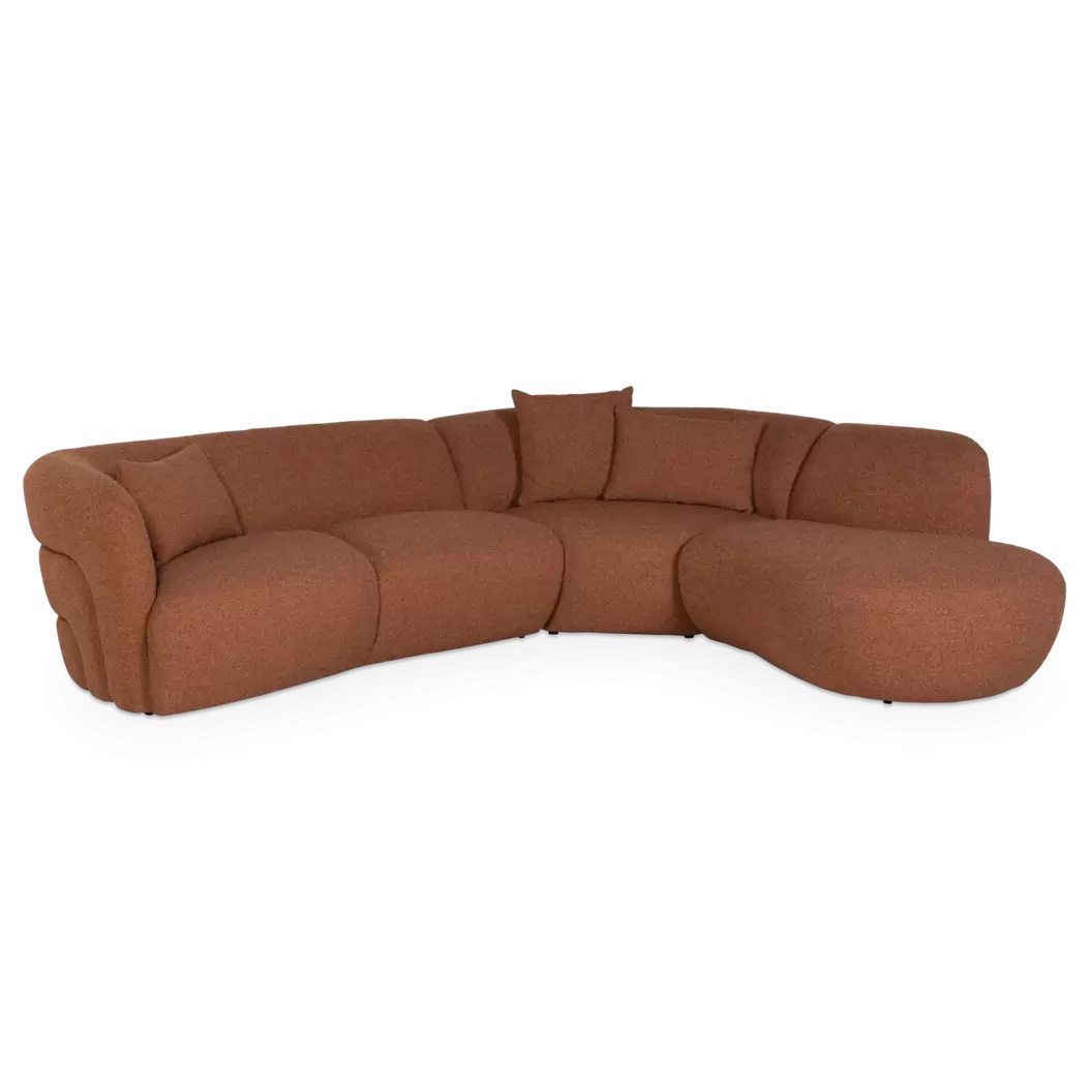 Hoekbank Madame - 3-zits + ronde ottomane rechts - stof Rhythm Brick