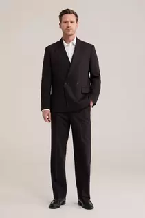 Regular fit double breasted blazer en loose fit pantalon van wolmix