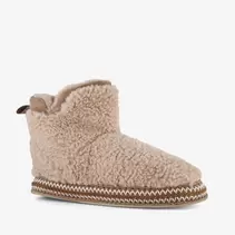 Gevoerde dames teddy pantoffels beige