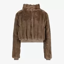 Dames bomber jas met imitatiebont bruin
