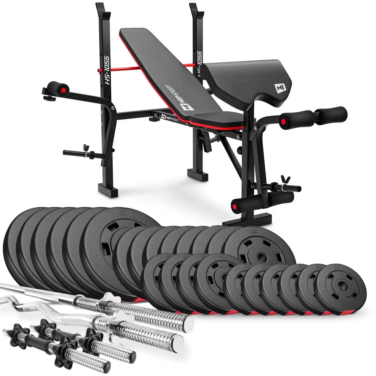 Bodybuilding set Hop-Sport Premium 135kg met bank HS-1055