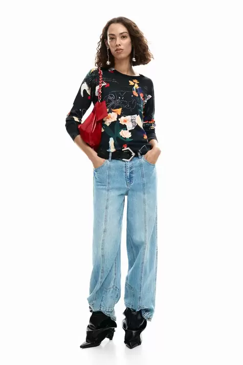 Fijne trui met plantenprint