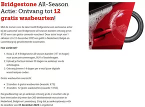 Catalogus van Profile Tyrecenter in Vessem | Bridgestone All-Season Actie: Ontvang tot 12 gratis wasbeurten! | 2025-10-06T00:00:00.000Z - 2025-12-31T00:00:00.000Z