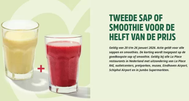 Catalogus van La Place in De Meern | Tweede sap of smoothie voor de helft van de prijs | 2026-01-22T00:00:00.000Z - 2026-01-26T00:00:00.000Z