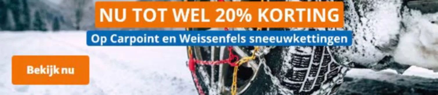 Catalogus van Halfords in Peize | NU TOT WEL 20% KORTING Op Carpoint en Weissenfels sneeuwkettingen | 2026-01-26T00:00:00.000Z - 2026-01-31T00:00:00.000Z