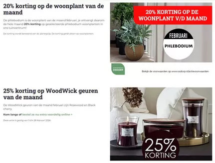 Catalogus van Tuincentrum Osdorp in Hoofddorp | 20% korting op de woonplant van de maand,25% korting op WoodWick geuren van de maand | 2026-02-04T00:00:00.000Z - 2026-02-28T00:00:00.000Z
