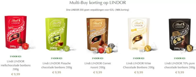 Catalogus van Lindt in Groningen | Drie LINDOR 200 gram verpakkingen voor €25,- (16% korting) | 2026-02-24T00:00:00.000Z - 2026-03-01T00:00:00.000Z