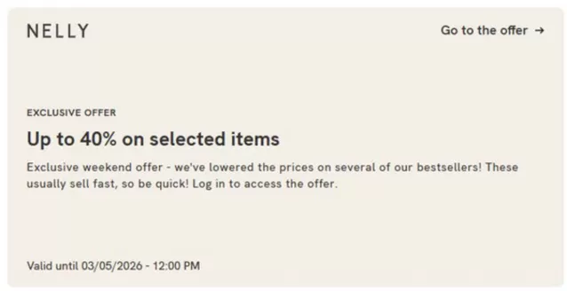 Catalogus van Nelly in Lelystad | Up to 40% on selected items | 2026-03-04T00:00:00.000Z - 2026-03-05T00:00:00.000Z