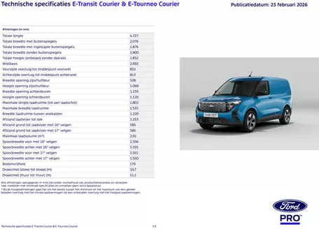 Catalogus van Ford in Wateringen | BRO technische specificaties e transit courier MY2025 | 2026-03-13T00:00:00.000Z - 2026-03-27T00:00:00.000Z