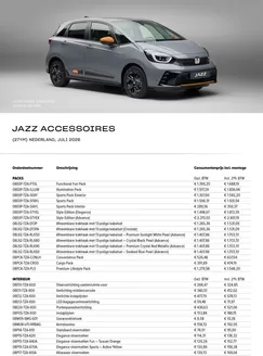 Catalogus van Honda | Honda Jazz e:HEV Accessoires prijslijst | 2026-07-01T00:00:00.000Z - 2026-07-31T00:00:00.000Z