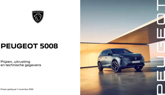 Peugeot folder in Edam | 26 Prijzen en specificaties Peugeot 5008 | 2026-11-01T00:00:00.000Z - 2026-11-15T00:00:00.000Z