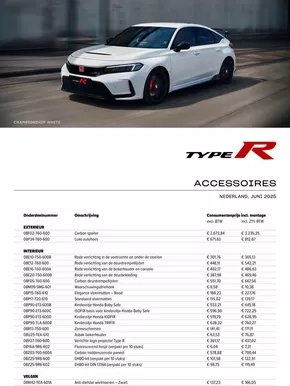 Catalogus van Honda in Dordrecht | Honda Civic Type R — Prijslijst Accessoires | 2025-07-23T00:00:00.000Z - 2025-08-06T00:00:00.000Z